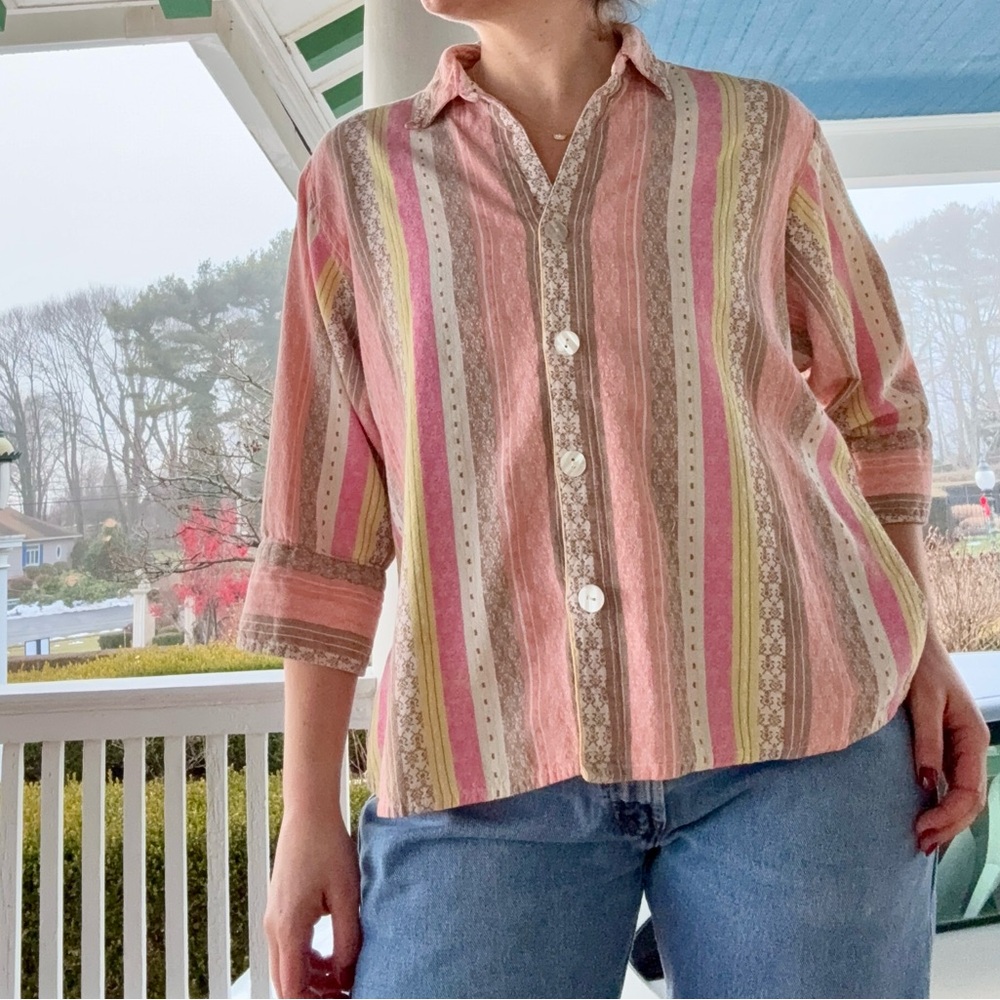 VTG Women’s Cotton 3/4 Sleeve Striped Button Down sz 2x